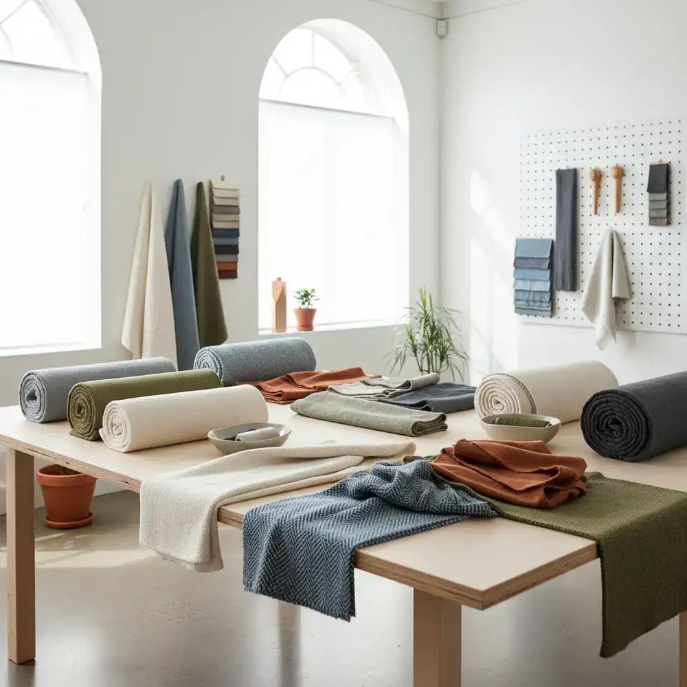 ThreadCo design studio showing fabric swatches