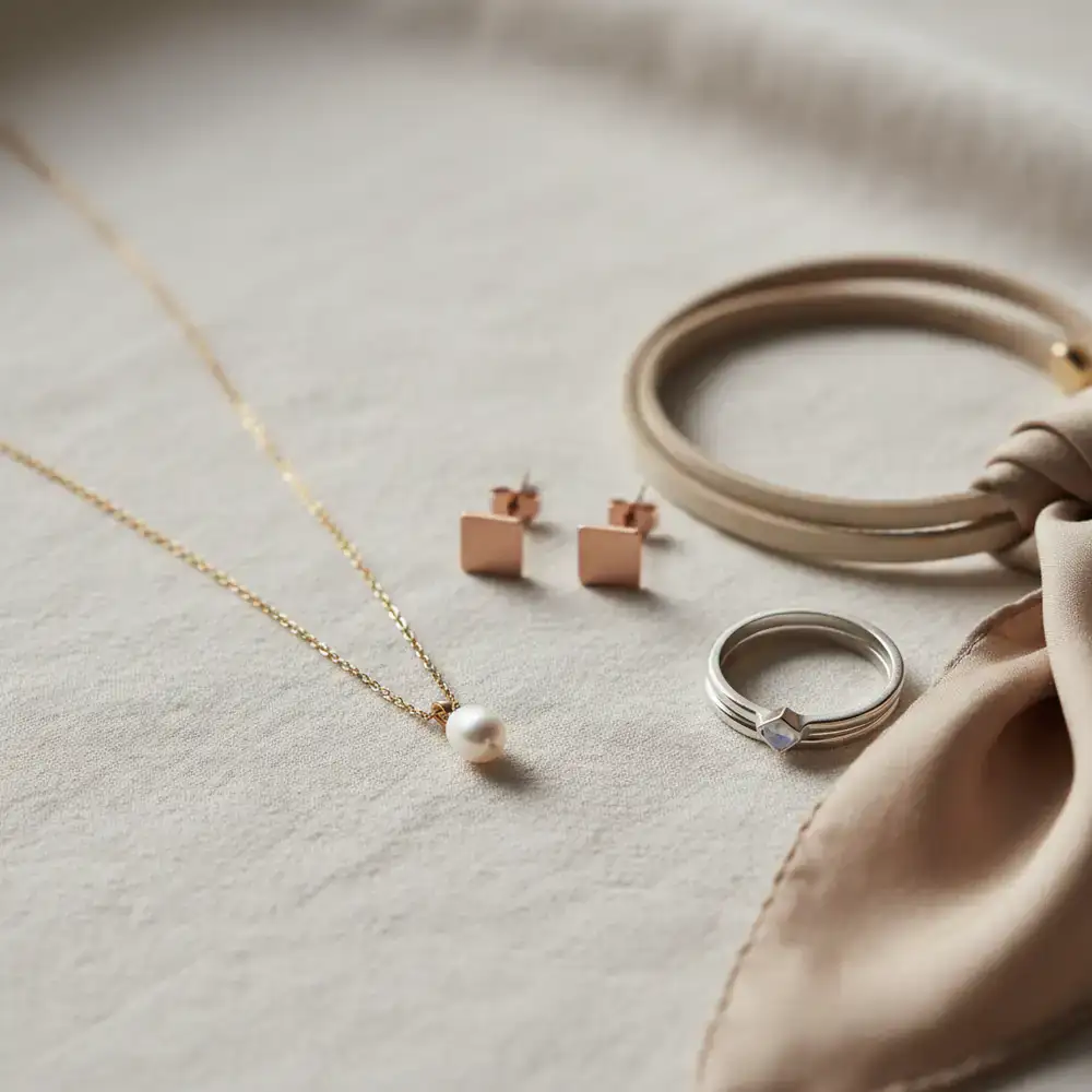 Close up of subtle fashion accessories