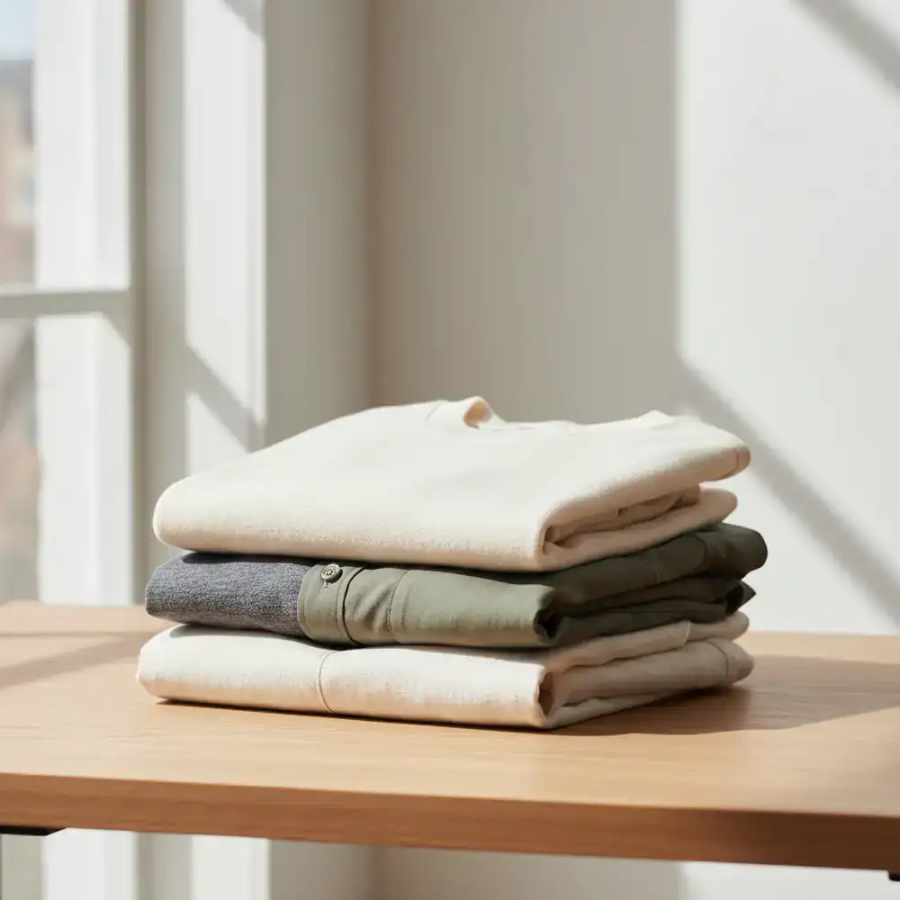Neatly folded minimalist clothing essentials