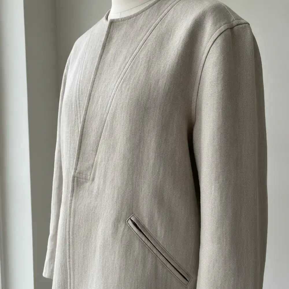 Close up of relaxed tailoring and functional seams